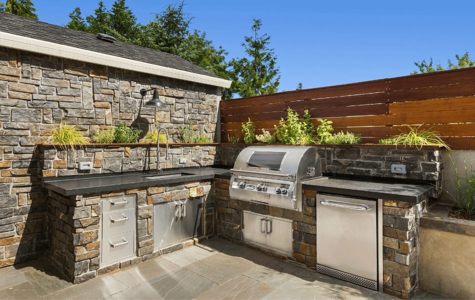 Outdoor corner grill island set