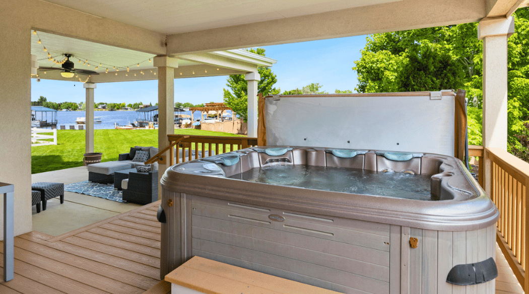 Home spa on a backyard patio