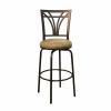 Set Of Two Metal & Microfiber Bar Stools With Art Deco-Inspired Backrests
