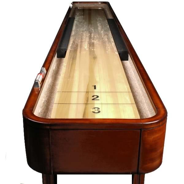 A Shuffleboard Table with a Burnished Mahogany Finish Over Solid Hardwood