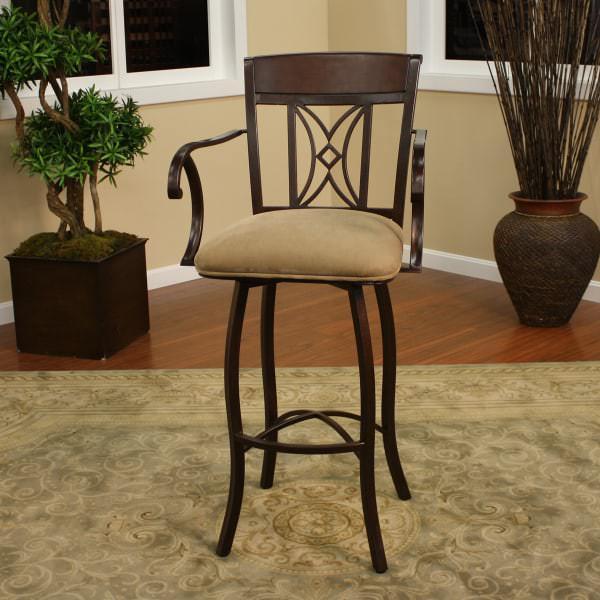 Classic Wood & Metal Bar Stool With A Full-Bearing Return Swivel Action