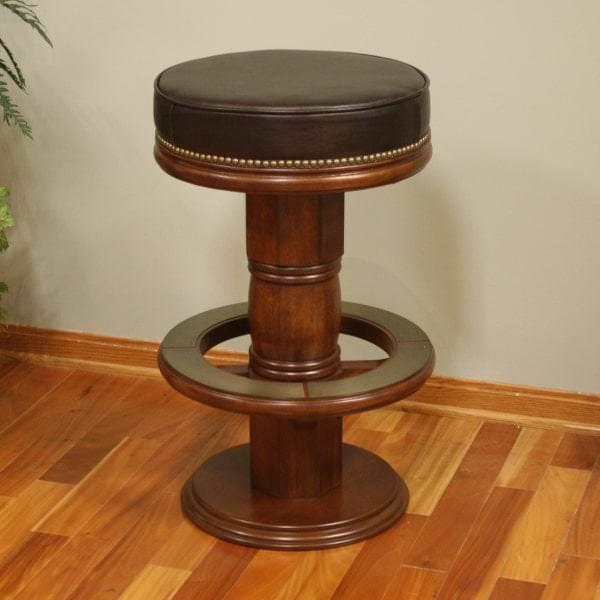 Stationary Bar Stool with a Historic Look, Genuine Leather Cushion & Brass Tacks