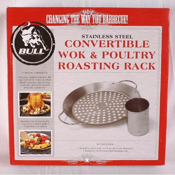 Stainless Steel Convertible Wok & Poultry Roasting Rack by Bull Grills