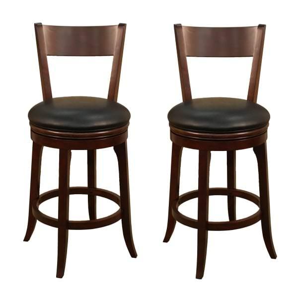Classic Round Bar Stool With A Swivel Seat, Wood Frame & Black Vinyl